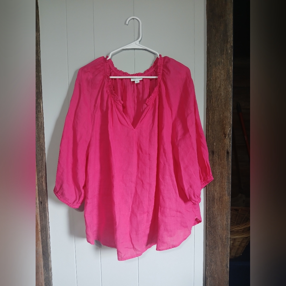 J Jill 100% Linen Tunic Top 3/4 Sleeves Pink Womens size 2X
